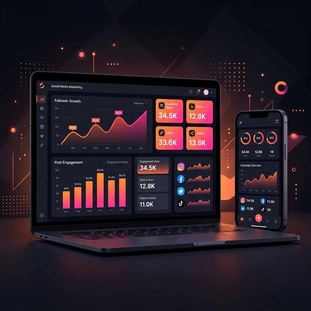Dashboard de resultados de marketing digital em Fortaleza